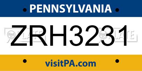 ZRH3231 Pennsylvania License Plate