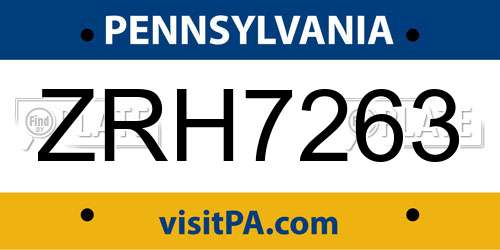 ZRH7263 Pennsylvania License Plate