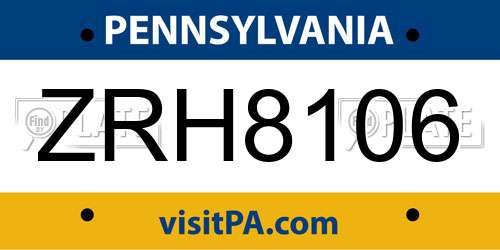 ZRH8106 Pennsylvania License Plate