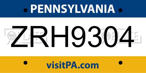 ZRH9304 Pennsylvania License Plate