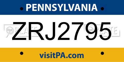 ZRJ2795 Pennsylvania License Plate