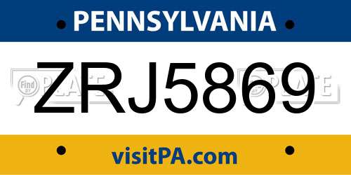 ZRJ5869 Pennsylvania License Plate