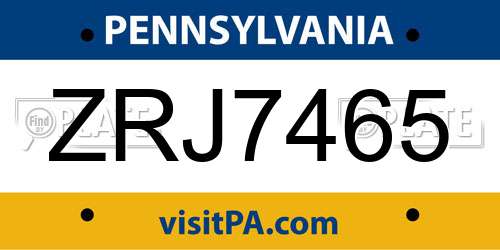ZRJ7465 Pennsylvania License Plate