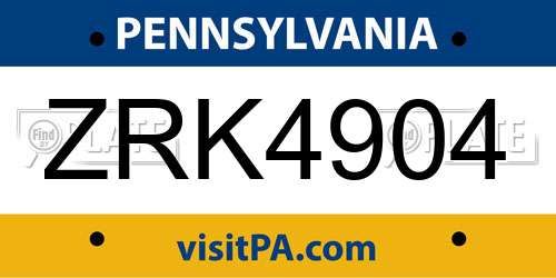 ZRK4904 Pennsylvania License Plate