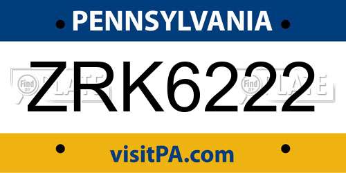 ZRK6222 Pennsylvania License Plate