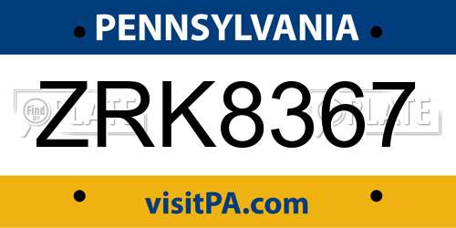 ZRK8367 Pennsylvania License Plate