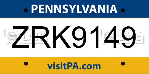ZRK9149 Pennsylvania License Plate