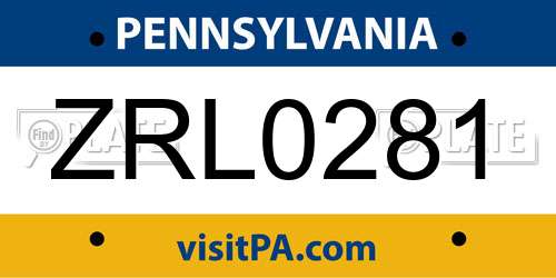 ZRL0281 Pennsylvania License Plate