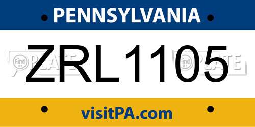 ZRL1105 Pennsylvania License Plate