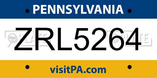ZRL5264 Pennsylvania License Plate