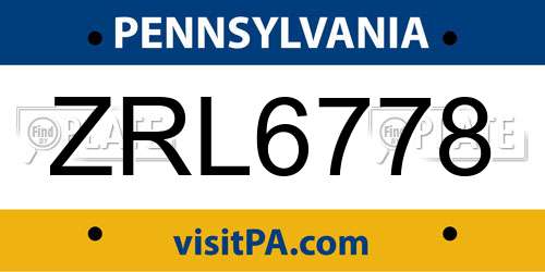 ZRL6778 Pennsylvania License Plate