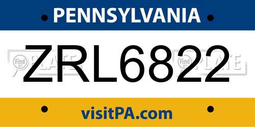 ZRL6822 Pennsylvania License Plate
