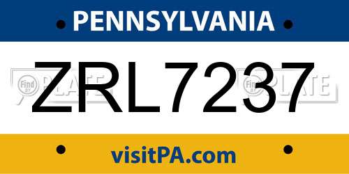 ZRL7237 Pennsylvania License Plate
