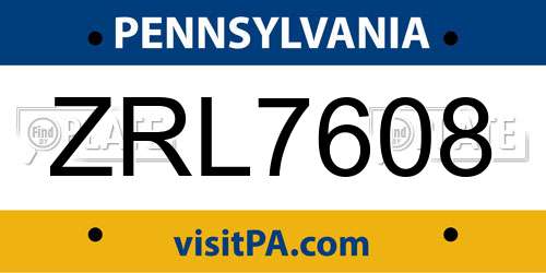 ZRL7608 Pennsylvania License Plate