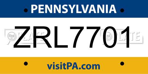 ZRL7701 Pennsylvania License Plate