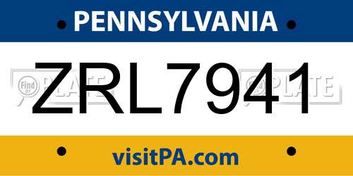 ZRL7941 Pennsylvania License Plate