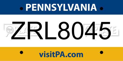 ZRL8045 Pennsylvania License Plate