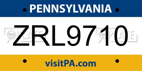 ZRL9710 Pennsylvania License Plate