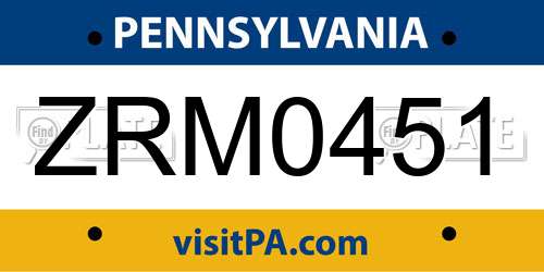 ZRM0451 Pennsylvania License Plate