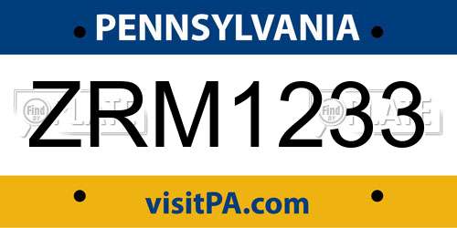ZRM1233 Pennsylvania License Plate