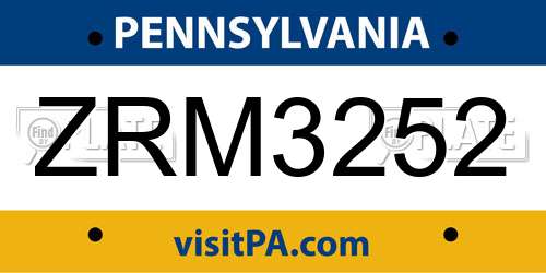 ZRM3252 Pennsylvania License Plate