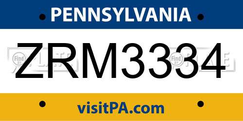 ZRM3334 Pennsylvania License Plate