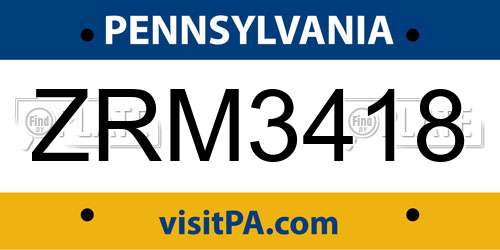 ZRM3418 Pennsylvania License Plate