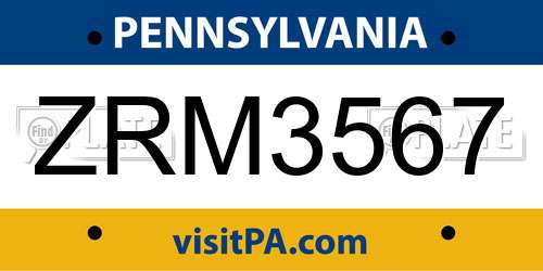 ZRM3567 Pennsylvania License Plate