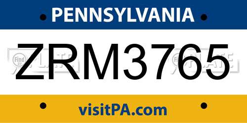ZRM3765 Pennsylvania License Plate