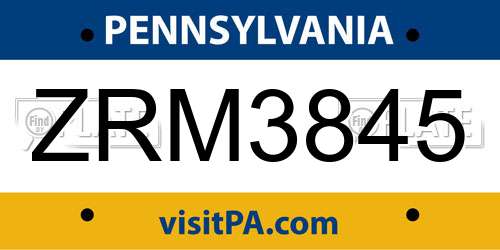 ZRM3845 Pennsylvania License Plate