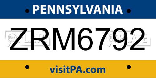 ZRM6792 Pennsylvania License Plate