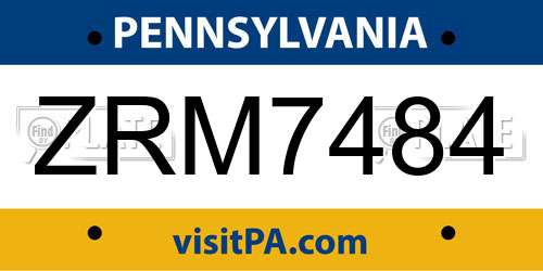 ZRM7484 Pennsylvania License Plate