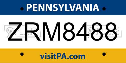ZRM8488 Pennsylvania License Plate