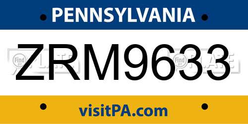 ZRM9633 Pennsylvania License Plate