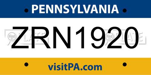 ZRN1920 Pennsylvania License Plate