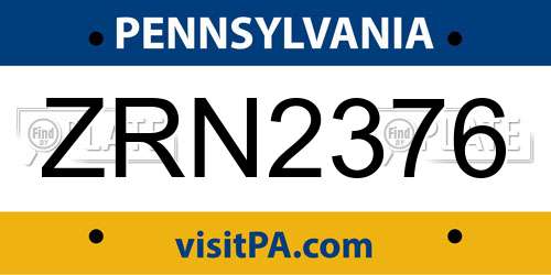 ZRN2376 Pennsylvania License Plate