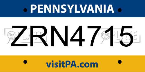 ZRN4715 Pennsylvania License Plate