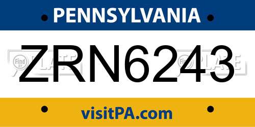 ZRN6243 Pennsylvania License Plate