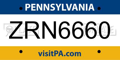 ZRN6660 Pennsylvania License Plate