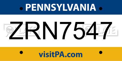 ZRN7547 Pennsylvania License Plate