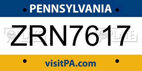 ZRN7617 Pennsylvania License Plate