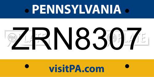 ZRN8307 Pennsylvania License Plate