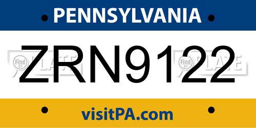 ZRN9122 Pennsylvania License Plate