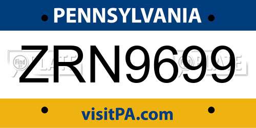 ZRN9699 Pennsylvania License Plate