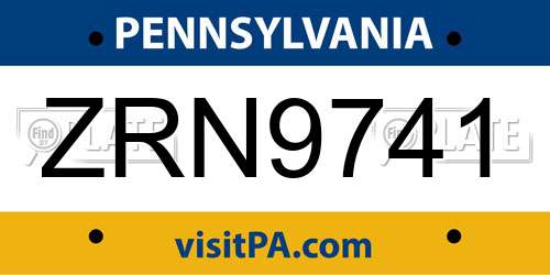 ZRN9741 Pennsylvania License Plate
