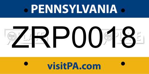 ZRP0018 Pennsylvania License Plate