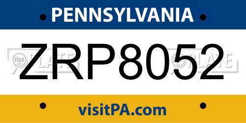 ZRP8052 Pennsylvania License Plate