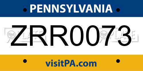 ZRR0073 Pennsylvania License Plate