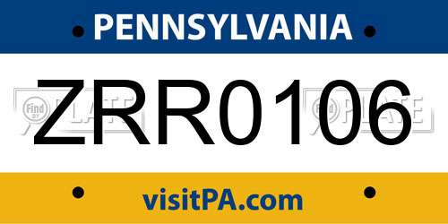 ZRR0106 Pennsylvania License Plate