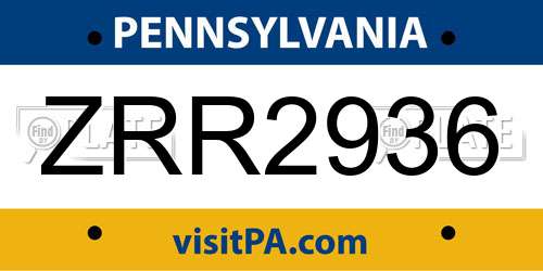 ZRR2936 Pennsylvania License Plate